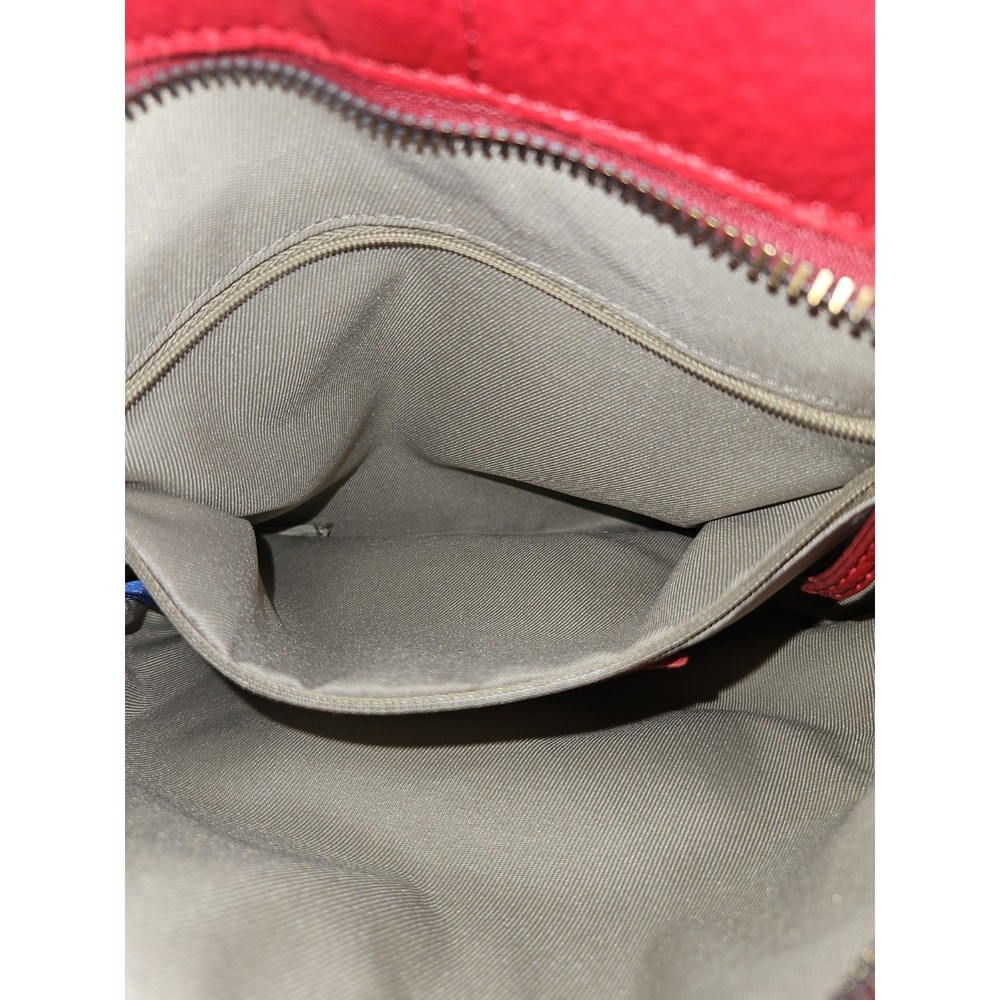 American Leather Co Red Pebbled Leather Crossbody Bag with Chain Detail - Picture 7 of 8